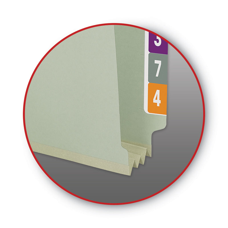 Smead End Tab Pressboard Classification Folders with Two SafeSHIELD Coated Fasteners, 3" Expansion, Letter Size, Gray-Green, 25/Box