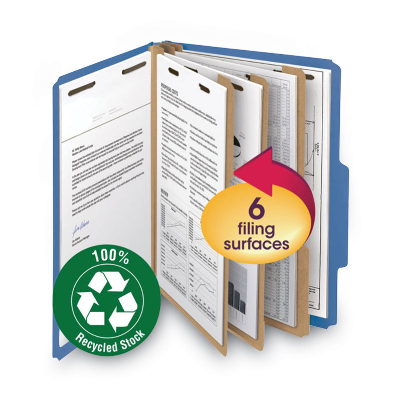 Smead 100% Recycled Pressboard Classification Folders, 2 Dividers, Letter Size, Dark Blue, 10/Box