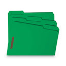 Smead WaterShed CutLess Reinforced Top Tab Fastener Folders, 2 Fasteners, Letter Size, Green Exterior, 50/Box