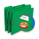 Smead WaterShed CutLess Reinforced Top Tab Fastener Folders, 2 Fasteners, Letter Size, Green Exterior, 50/Box