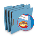 Smead WaterShed CutLess Reinforced Top Tab Fastener Folders, 2 Fasteners, Letter Size, Blue Exterior, 50/Box
