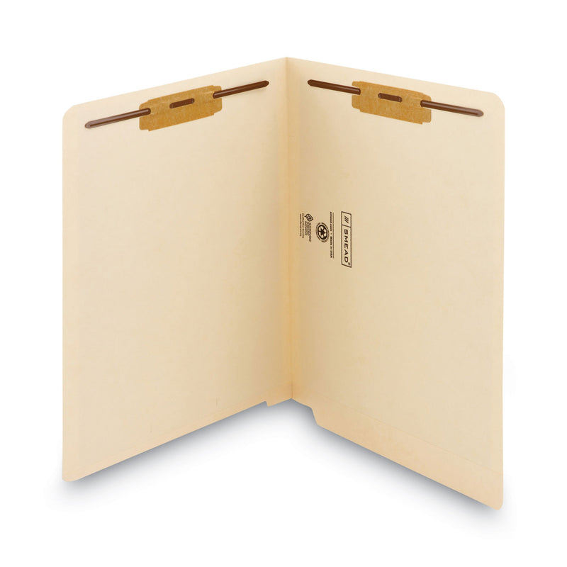 Smead Manila Reinforced End Tab Fastener Folders, Antimicrobial Protection, 2 Fasteners, Letter Size, Manila Exterior, 50/Box