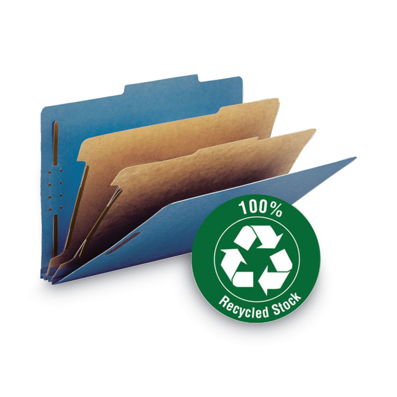 Smead 100% Recycled Pressboard Classification Folders, 2 Dividers, Letter Size, Dark Blue, 10/Box