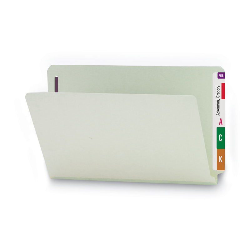 Smead End Tab Pressboard Classification Folders with Two SafeSHIELD Coated Fasteners, 1" Expansion, Legal Size, Gray-Green, 25/Box