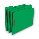 Smead WaterShed CutLess Reinforced Top Tab Fastener Folders, 2 Fasteners, Letter Size, Green Exterior, 50/Box