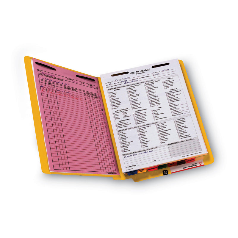 Smead WaterShed CutLess End Tab Fastener Folders, 2 Fasteners, Letter Size, Yellow Exterior, 50/Box