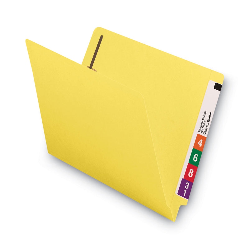 Smead WaterShed CutLess End Tab Fastener Folders, 2 Fasteners, Letter Size, Yellow Exterior, 50/Box
