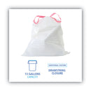 Boardwalk Drawstring Kitchen Bags, 13 gal, 0.8 mil, White, 50 Bags/Roll, 2 Rolls/Carton