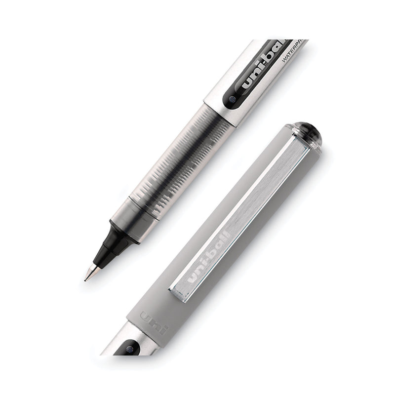 uniball VISION Roller Ball Pen, Stick, Fine 0.7 mm, Black Ink, Black/Gray Barrel, Dozen