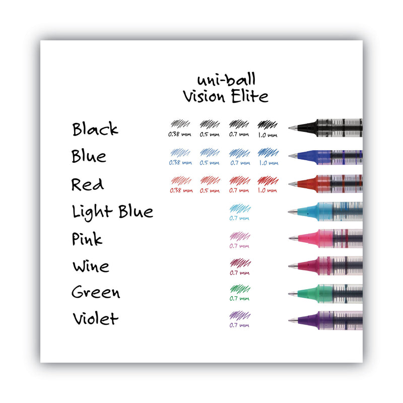 uniball VISION Roller Ball Pen, Stick, Fine 0.7 mm, Black Ink, Black/Gray Barrel, Dozen