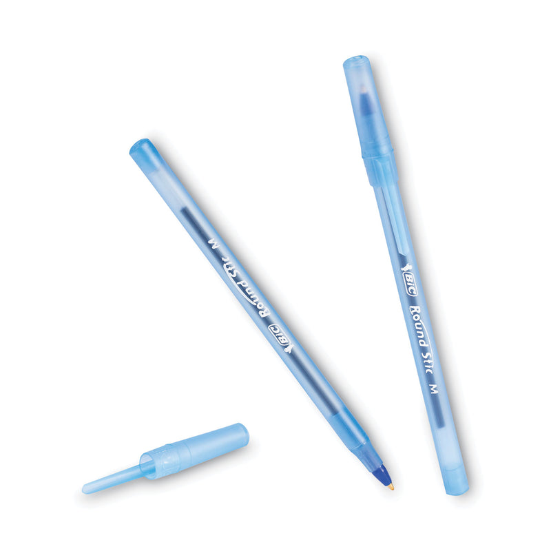 BIC Round Stic Xtra Life Ballpoint Pen, Stick, Medium 1 mm, Blue Ink, Translucent Blue Barrel, Dozen