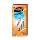 BIC Round Stic Grip Xtra Comfort Ballpoint Pen, Easy-Glide, Stick, Medium 1.2 mm, Red Ink, Gray/Red Barrel, Dozen