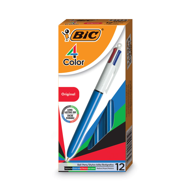BIC 4-Color Multi-Function Ballpoint Pen, Retractable, Medium 1 mm, Black/Blue/Green/Red Ink, Blue Barrel