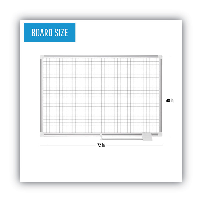 MasterVision Grid Planning Board, 1" Grid, 72 x 48, White/Silver