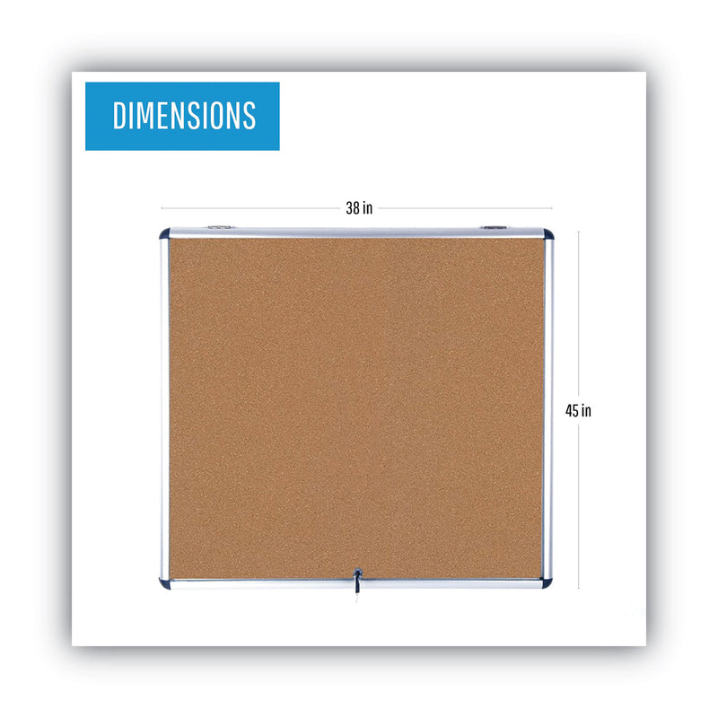 MasterVision Slim-Line Enclosed Cork Bulletin Board, 47 x 38, Aluminum Case