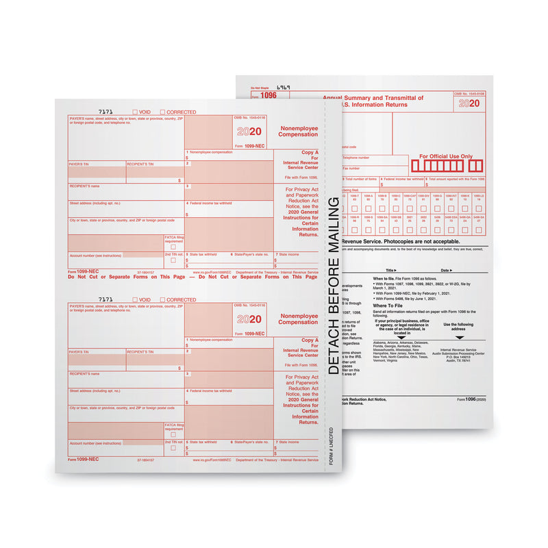 TOPS Five-Part 1099-NEC Tax Forms, 8.5 x 11, 3/Page, 50/Pack