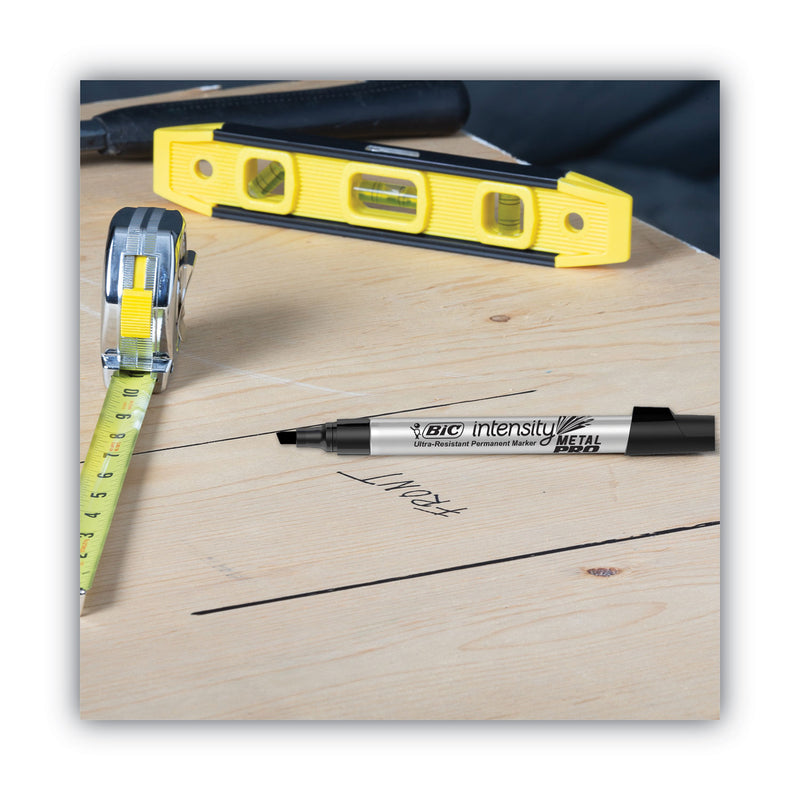 BIC Intensity Metal Pro Permanent Marker, Broad Pro Chisel Tip, Black, Dozen