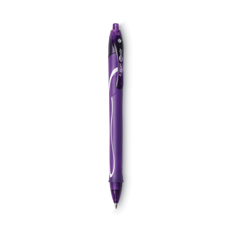BIC Gel-ocity Quick Dry Gel Pen, Retractable, Medium 0.7 mm, Purple Ink, Purple Barrel, Dozen