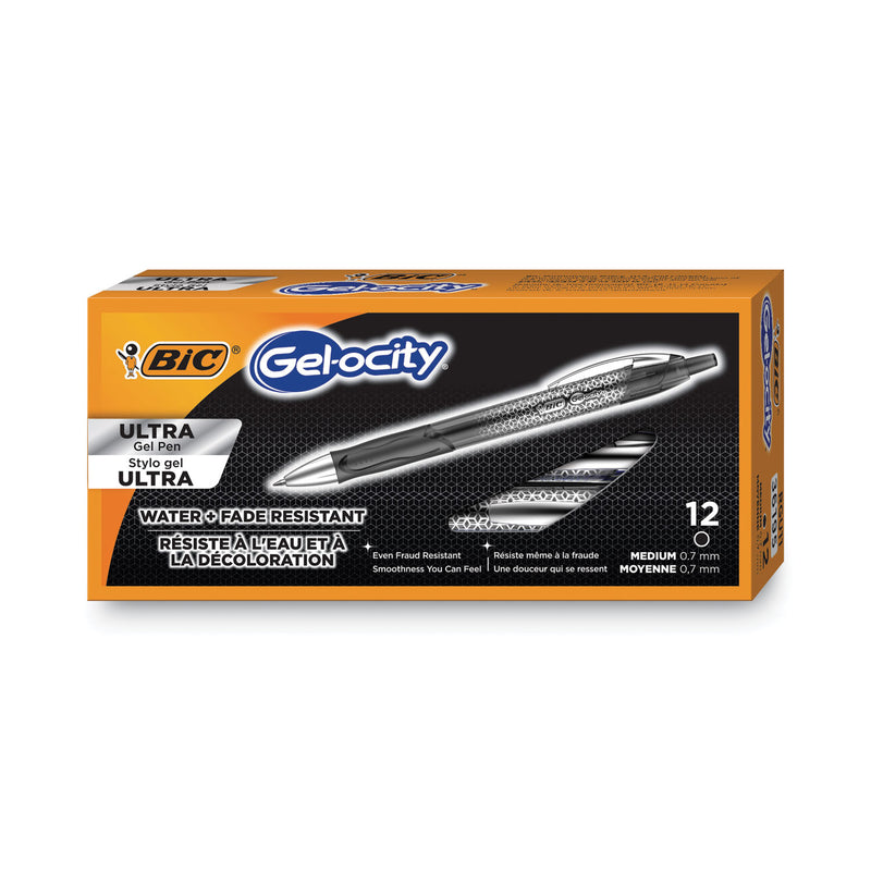 BIC Gel-ocity Ultra Gel Pen, Retractable, Medium 0.7 mm, Black Ink, Black Barrel, Dozen