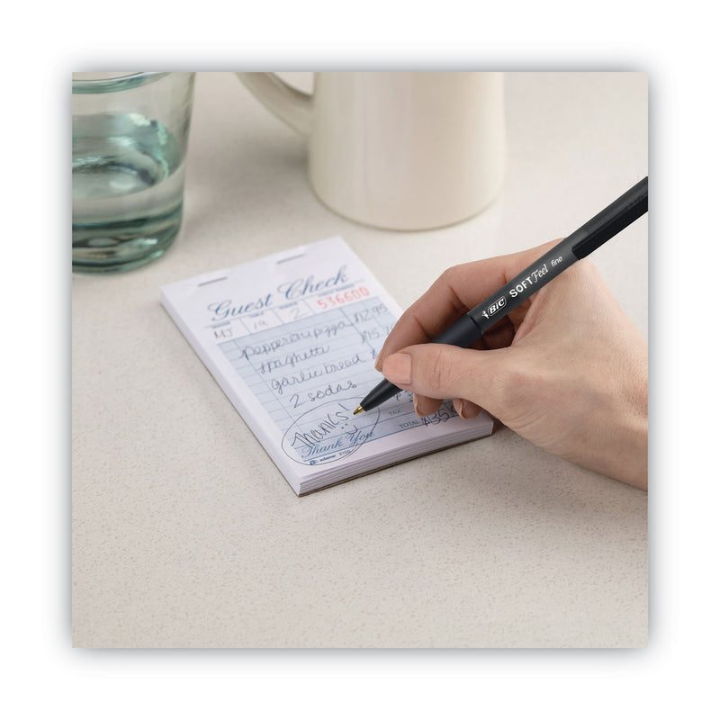 BIC Soft Feel Ballpoint Pen, Retractable, Fine 0.8 mm, Black Ink, Black Barrel, Dozen