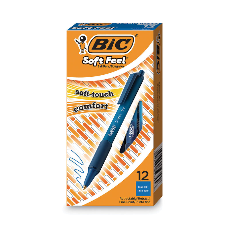BIC Soft Feel Ballpoint Pen, Retractable, Medium 1 mm, Blue Ink, Blue Barrel, Dozen