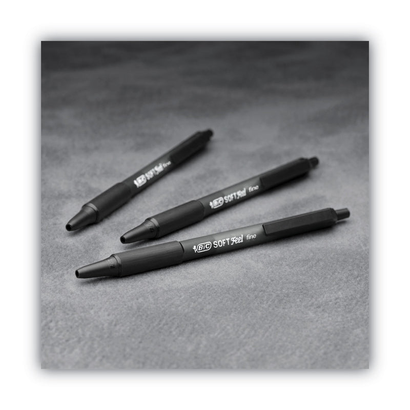 BIC Soft Feel Ballpoint Pen, Retractable, Medium 1 mm, Black Ink, Black Barrel, Dozen