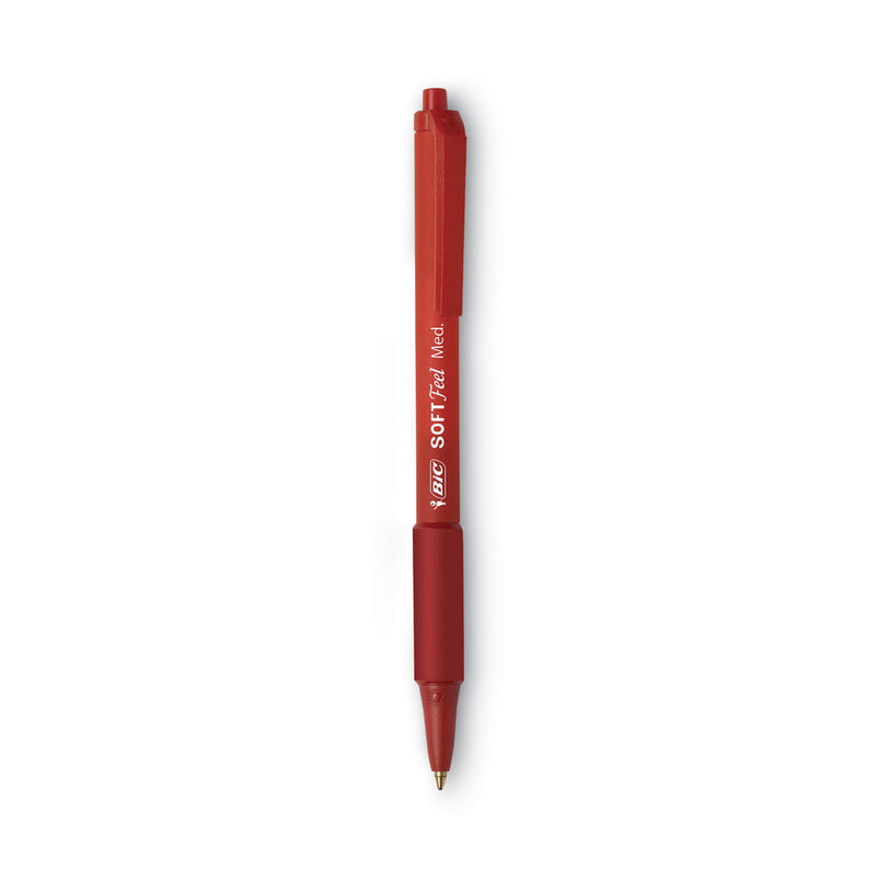 BIC Soft Feel Ballpoint Pen, Retractable, Medium 1 mm, Red Ink, Red Barrel, Dozen