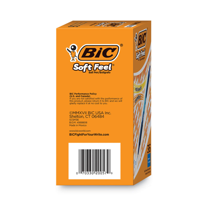 BIC Soft Feel Ballpoint Pen Value Pack, Retractable, Medium 1 mm, Blue Ink, Blue Barrel, 36/Pack