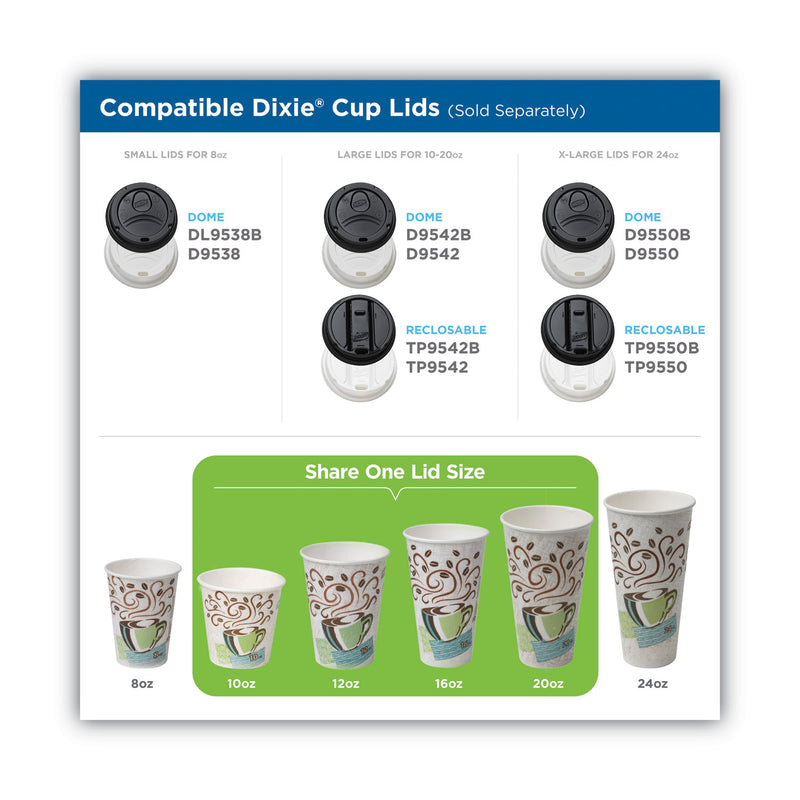 Dixie PerfecTouch Paper Hot Cups and Lids Combo, 10 oz, Multicolor, 50 Cups/Lids/Pack, 6 Packs/Carton