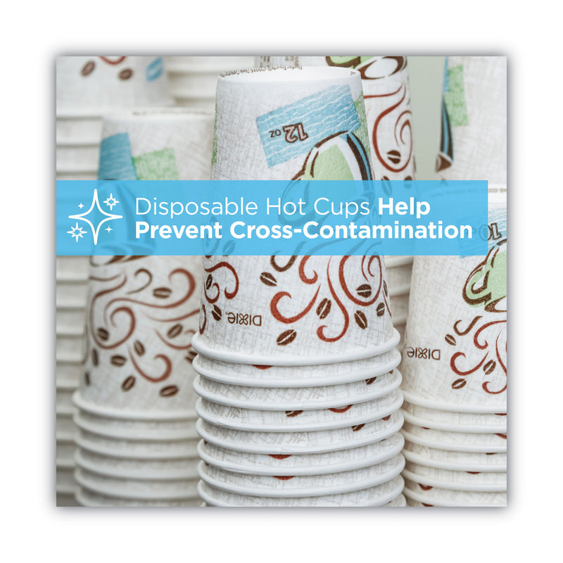 Dixie PerfecTouch Paper Hot Cups and Lids Combo, 12 oz, Multicolor, 50 Cups/Lids/Pack, 6/Packs/Carton