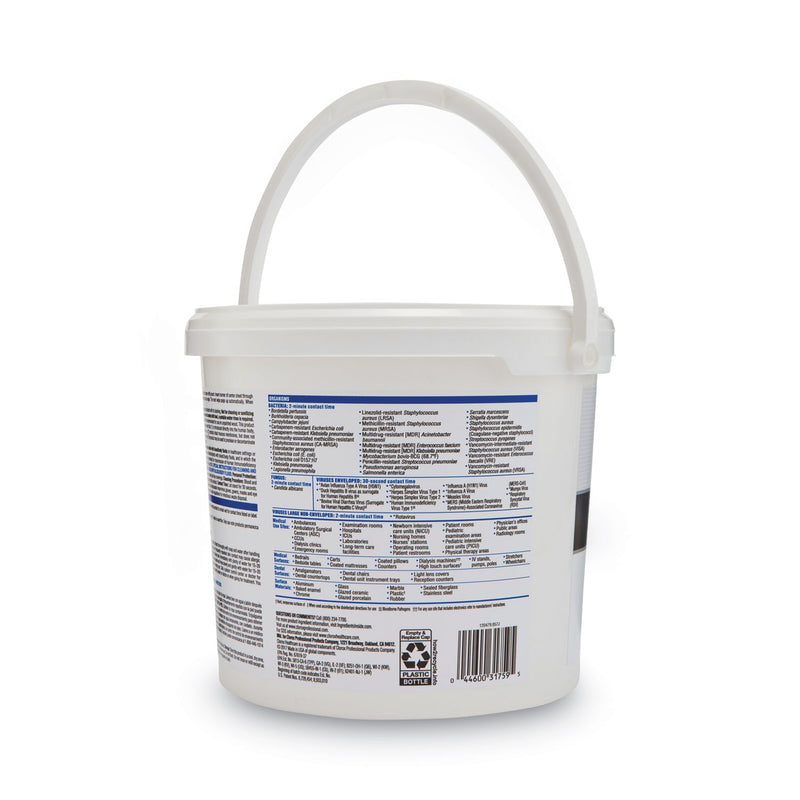 Clorox VersaSure Cleaner Disinfectant Wipes, 1-Ply, 12 x 12, White, 110/Bucket, 2/Carton