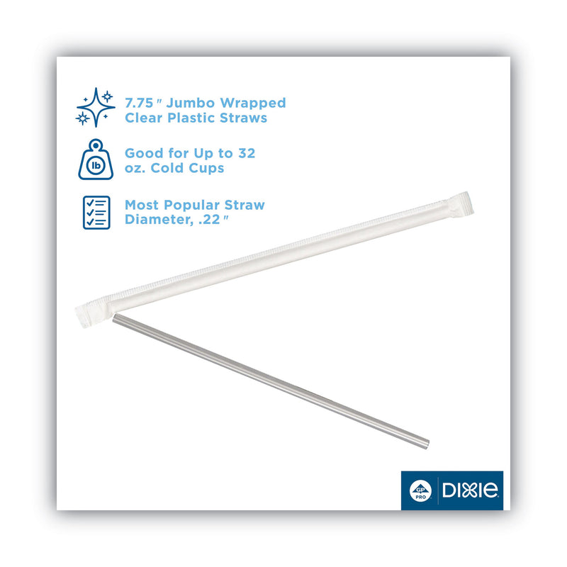 Dixie Jumbo Straws, 7.75", Plastic, Translucent, 500/Box, 4 Boxes/Carton