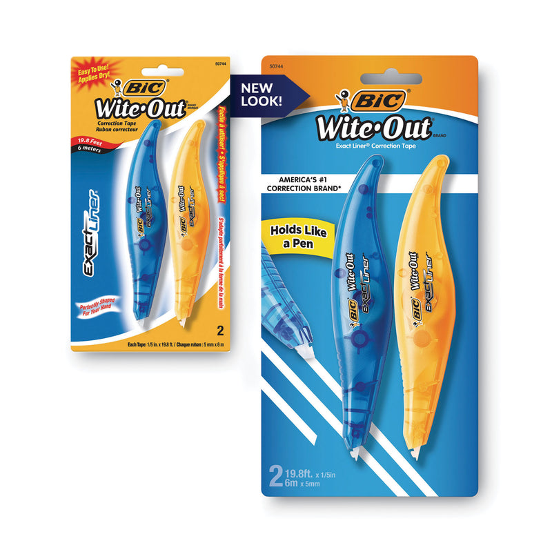 BIC Wite-Out Brand Exact Liner Correction Tape, Non-Refillable, Blue/Orange Applicators, 0.2" x 236", 2/Pack
