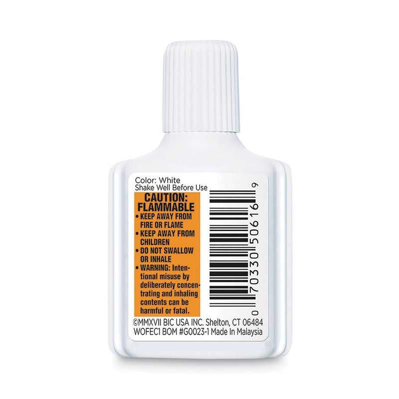 BIC Wite-Out Extra Coverage Correction Fluid, 20 mL Bottle, White, Dozen