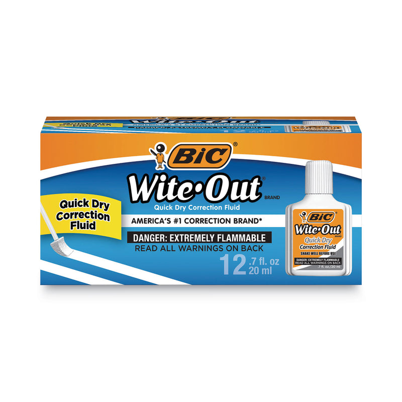 BIC Wite-Out Quick Dry Correction Fluid, 20 mL Bottle, White, Dozen
