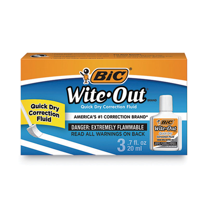 BIC Wite-Out Quick Dry Correction Fluid, 20 mL Bottle, White, 3/Pack