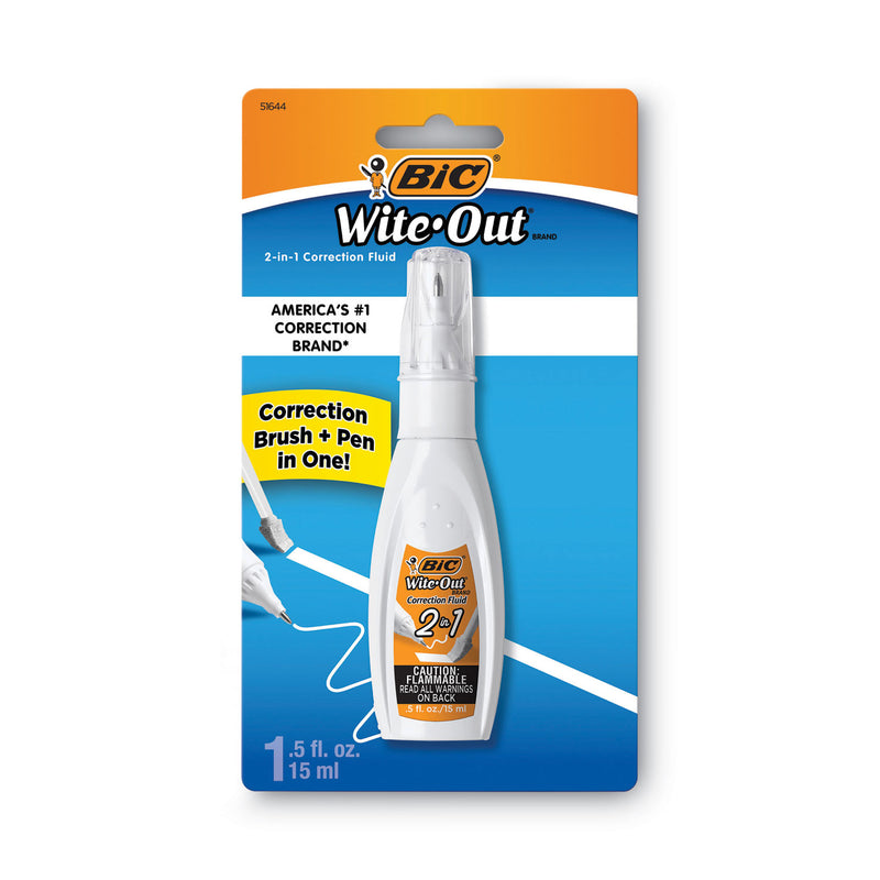 BIC Wite-Out 2-in-1 Correction Fluid, 15 mL Bottle, White