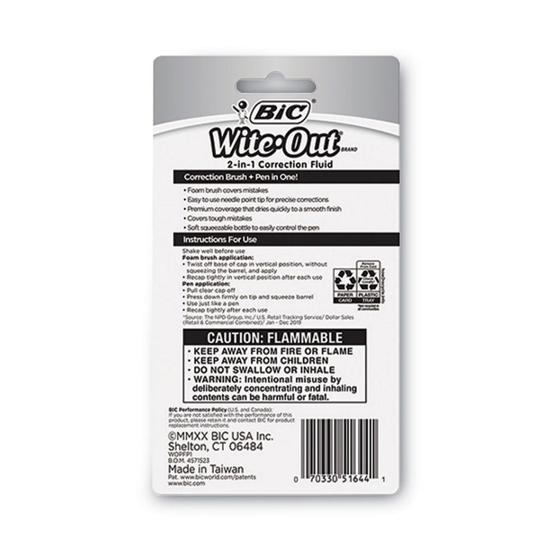 BIC Wite-Out 2-in-1 Correction Fluid, 15 mL Bottle, White