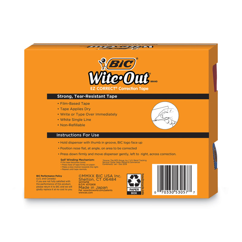 BIC Wite-Out EZ Correct Correction Tape Value Pack, Non-Refillable, Blue/Orange Applicators, 0.17" x 472", 18/Pack