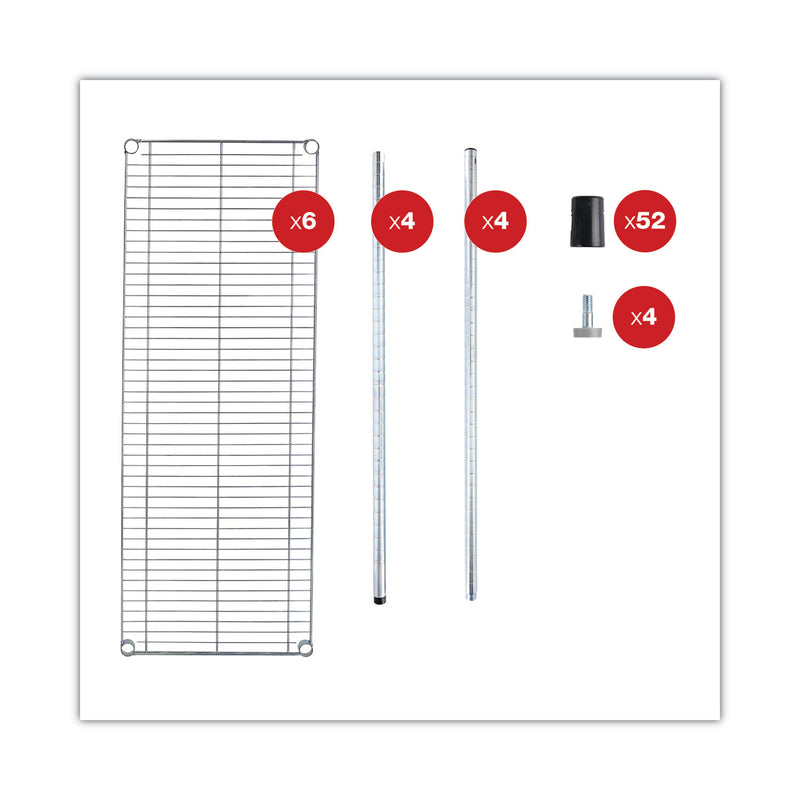 Alera NSF Certified 6-Shelf Wire Shelving Kit, 48w x 18d x 72h, Silver