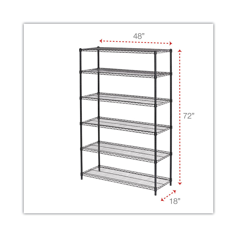 Alera NSF Certified 6-Shelf Wire Shelving Kit, 48w x 18d x 72h, Black Anthracite