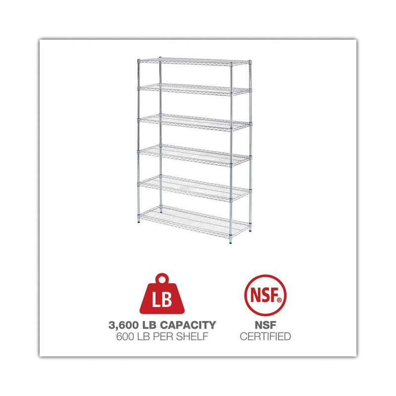 Alera NSF Certified 6-Shelf Wire Shelving Kit, 48w x 18d x 72h, Silver