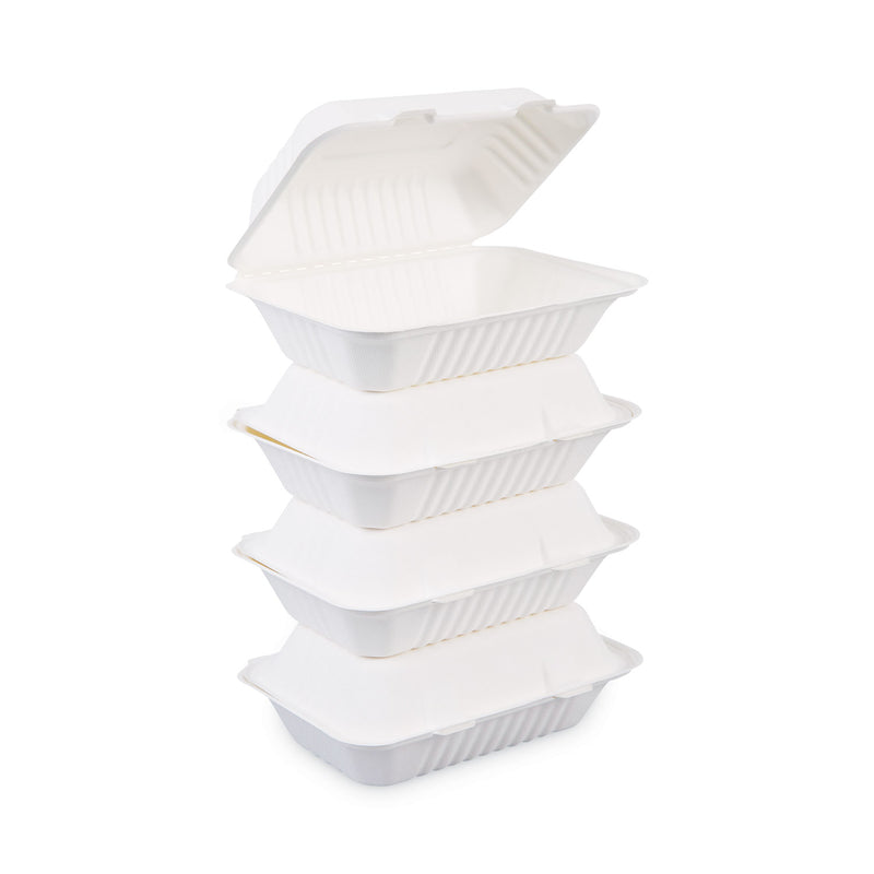 Boardwalk Bagasse Food Containers, Hinged-Lid, 1-Compartment 9 x 6 x 3.19, White, Sugarcane, 125/Sleeve, 2 Sleeves/Carton