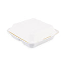 Boardwalk Bagasse Food Containers, Hinged-Lid, 3-Compartment 9 x 9 x 3.19, White, Sugarcane, 100/Sleeve, 2 Sleeves/Carton