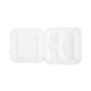 Boardwalk Bagasse Food Containers, Hinged-Lid, 3-Compartment 9 x 9 x 3.19, White, Sugarcane, 100/Sleeve, 2 Sleeves/Carton