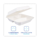 Boardwalk Bagasse Food Containers, Hinged-Lid, 3-Compartment 9 x 9 x 3.19, White, Sugarcane, 100/Sleeve, 2 Sleeves/Carton