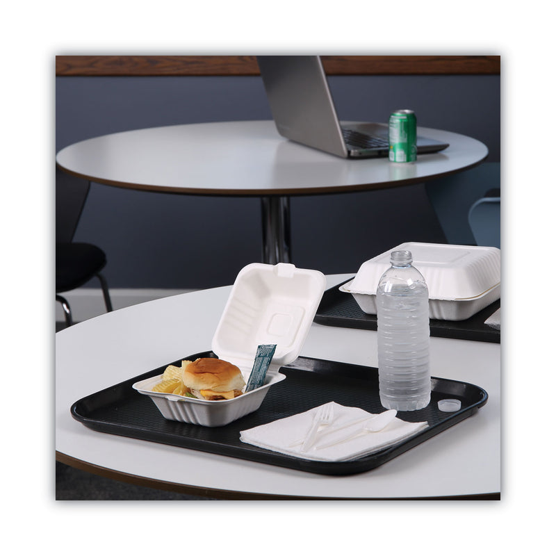 Boardwalk Bagasse Food Containers, Hinged-Lid, 1-Compartment 6 x 6 x 3.19, White, Sugarcane, 125/Sleeve, 4 Sleeves/Carton