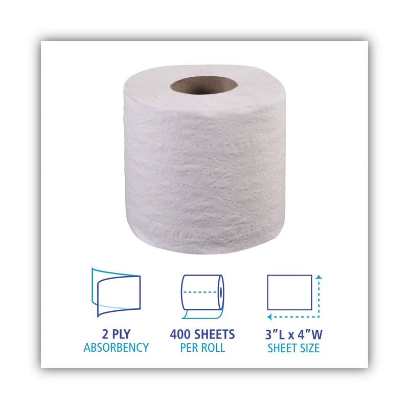 Boardwalk 2-Ply Toilet Tissue, Septic Safe, White, 400 Sheets/Roll, 96 Rolls/Carton