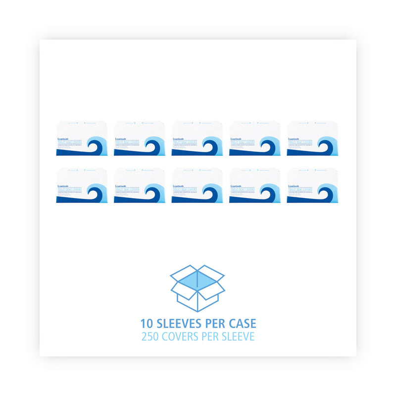 Boardwalk Premium Half-Fold Toilet Seat Covers, 15 x 10, White, 250 Covers/Sleeve, 10 Sleeves/Carton