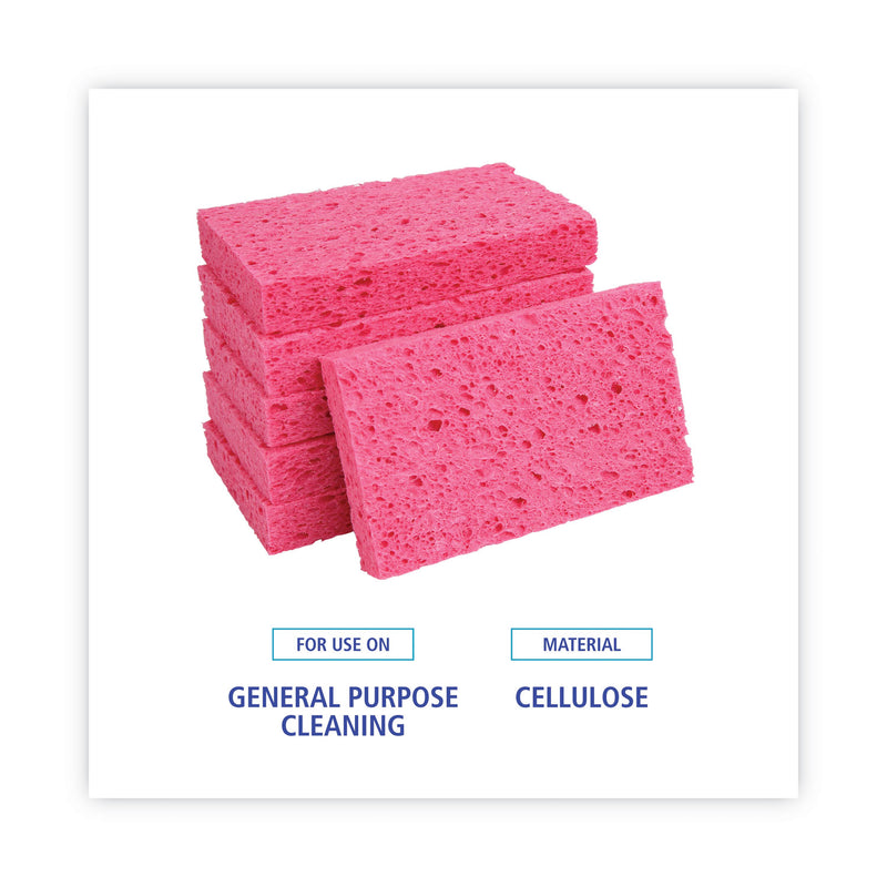 Boardwalk Small Cellulose Sponge, 3.6 x 6.5, 0.9" Thick, Pink, 2/Pack, 24 Packs/Carton